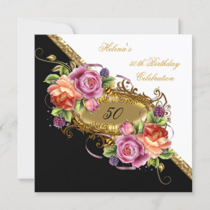Elegant 50th Birthday Pink lilac White Gold Invitation