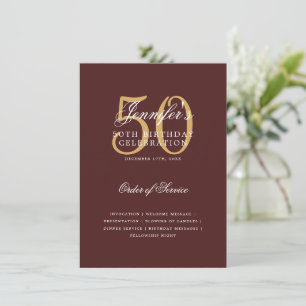 Elegant 50th Birthday Program Gold Burgundy Menu