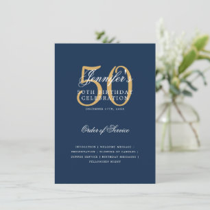 Elegant 50th Birthday Program Gold Navy Blue Menu
