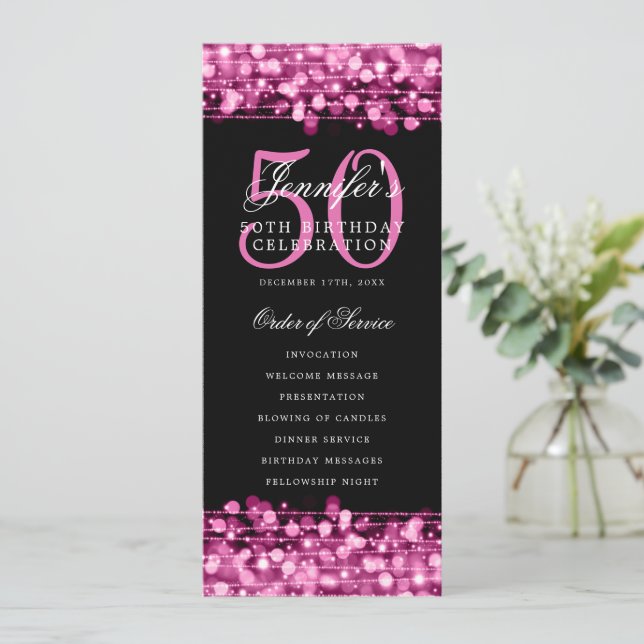 Elegant 50th Birthday Program Hot Pink Thank You (Standing Front)