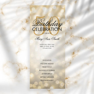 Elegant 50th Birthday Program Lights Gold w/ Menu