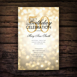 Elegant 50th Birthday Program Lights Gold w/ Menu 