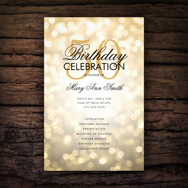Elegant 50th Birthday Program Lights Gold w/ Menu  (Creator Uploaded)