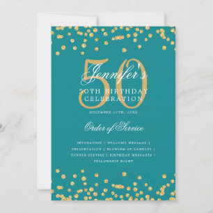 Elegant 50th Birthday Program Menu Gold Teal 