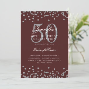 Elegant 50th Birthday Program Menu Silver Burgundy