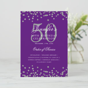Elegant 50th Birthday Program Menu Silver Purple 