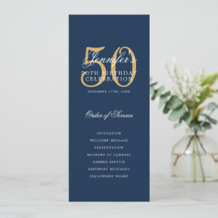 Elegant 50th Birthday Program Navy Blue Gold 