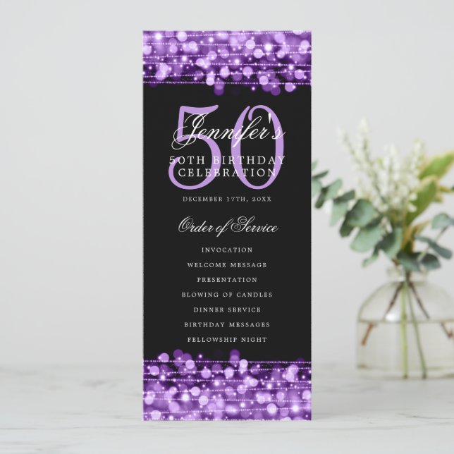 Elegant 50th Birthday Program Purple Thank You (Standing Front)