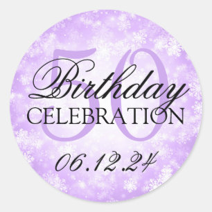 Elegant 50th Birthday Purple Winter Wonderland Classic Round Sticker