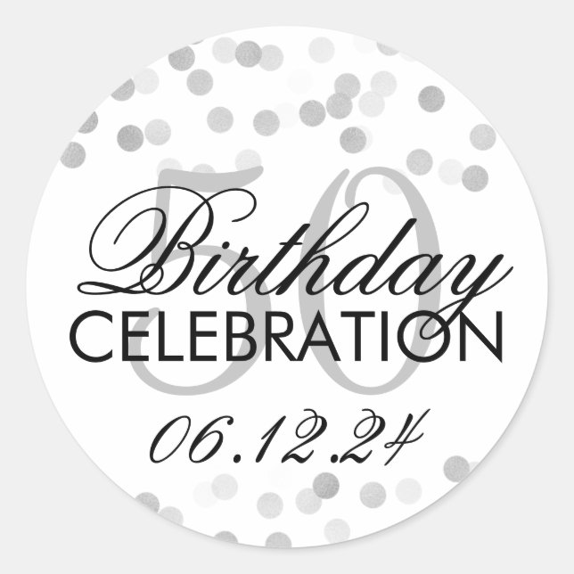 Elegant 50th Birthday Silver Foil Glitter Lights Classic Round Sticker (Front)