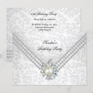 Elegant 50th Birthday Silver White Diamond Pearl Invitation