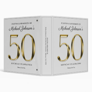 Elegant 50th Birthday Solid Gold Text Custom Grey Binder