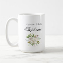 Elegant 50th Birthday White Floral Coffee Mug
