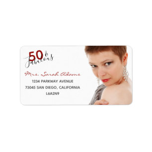 Elegant 50th Fabulous Birthday Photo Red Script Label