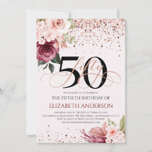 Elegant 50th floral birthday invitation
