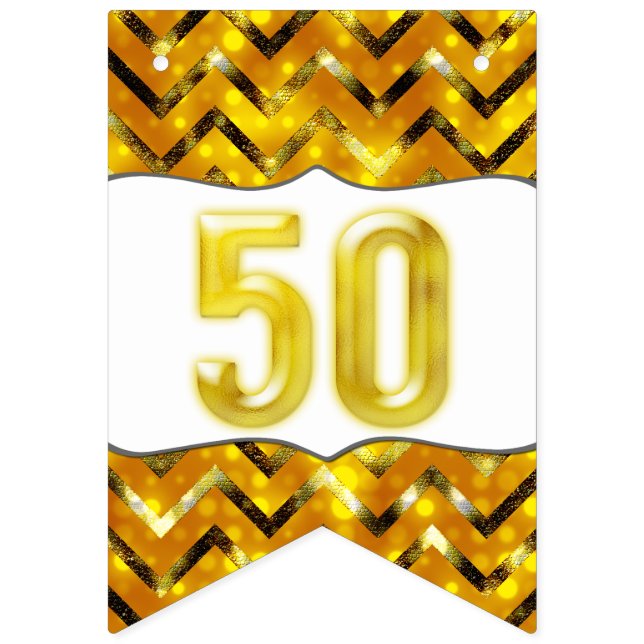 Elegant 50th gold sparkling black chevron garland bunting flags (Second Flag)