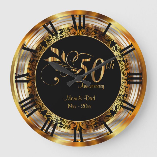 Elegant 50th Golden Anniversary Large Clock (Front)