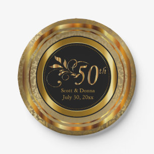 Elegant 50th Golden Anniversary Paper Plate