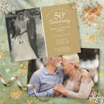 Elegant 50th Golden Wedding Anniversary 2 Photo Invitation<br><div class="desc">Personalize with your favourite wedding photo and your special 50th golden wedding anniversary celebration details in chic white typography on a gold background. The reverse features a second special photo. Designed by Thisisnotme©</div>