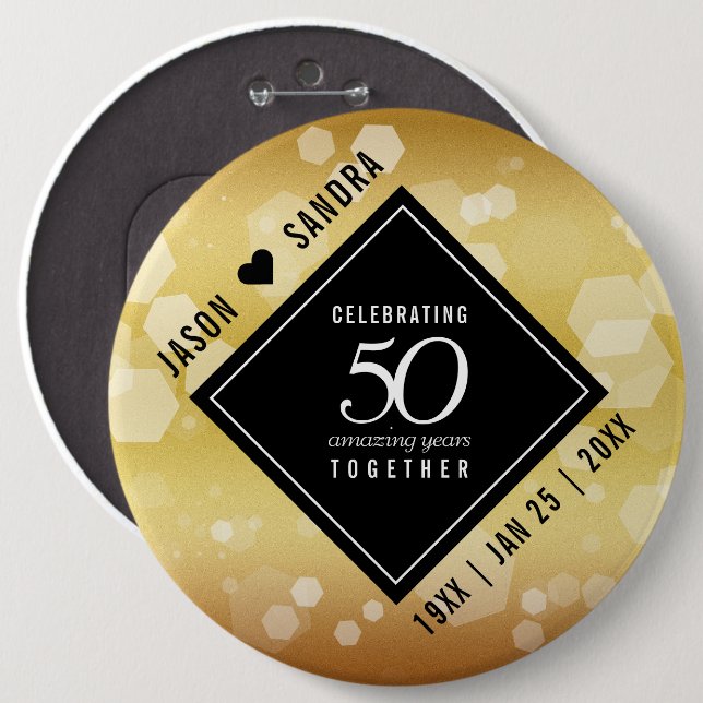 Elegant 50th Golden Wedding Anniversary 6 Inch Round Button (Front & Back)