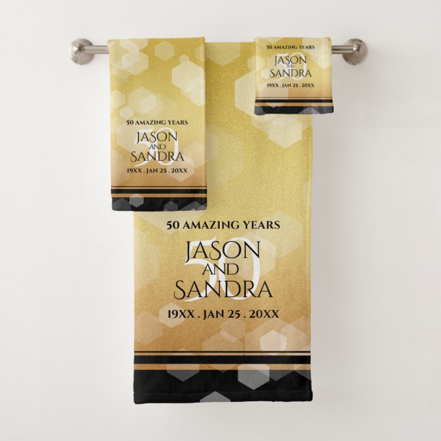 Elegant 50th Golden Wedding Anniversary Bath Towel Set (Insitu)