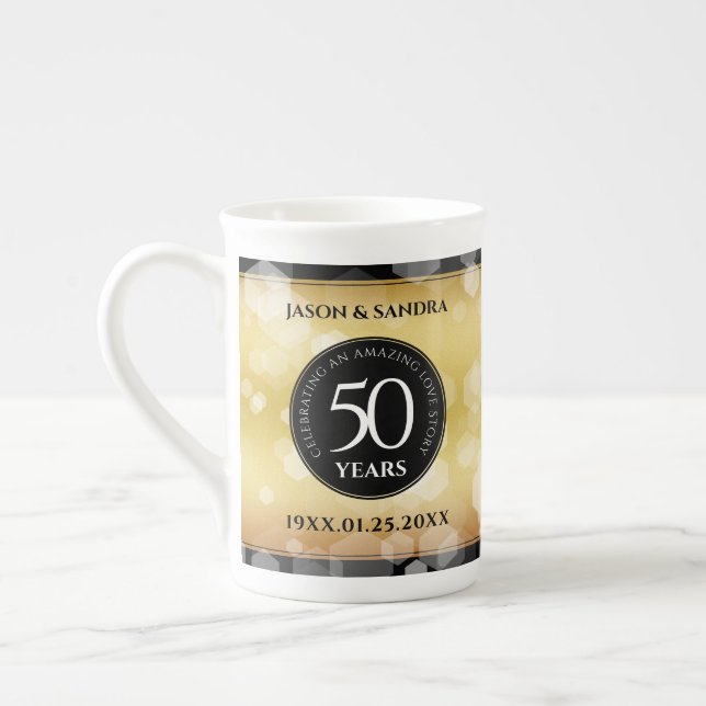 Elegant 50th Golden Wedding Anniversary Bone China Mug (Left)