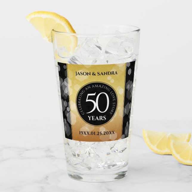 Elegant 50th Golden Wedding Anniversary Glass (Front Ice)