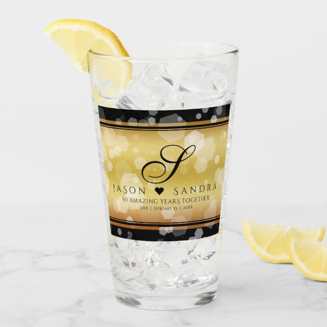 Elegant 50th Golden Wedding Anniversary Glass (Front Ice)