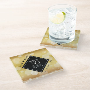 Elegant 50th Golden Wedding Anniversary Glass Coaster
