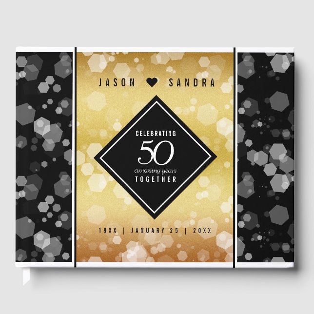 Elegant 50th Golden Wedding Anniversary Guest Book (Front)
