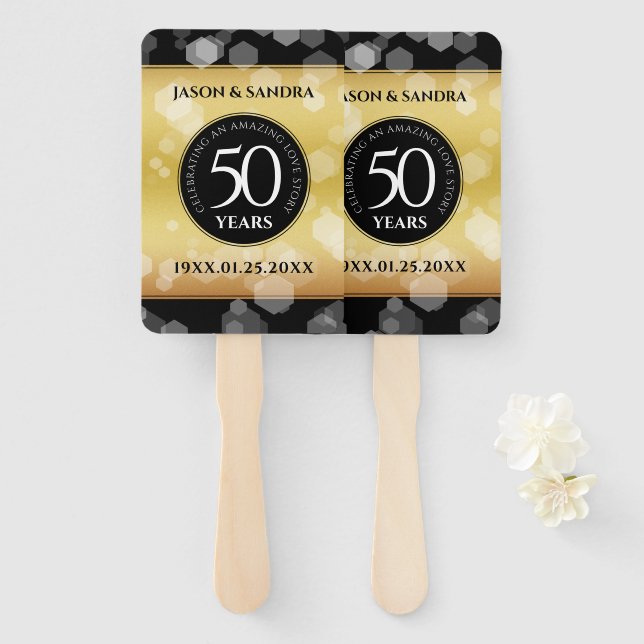 Elegant 50th Golden Wedding Anniversary Hand Fan (Front and Back)