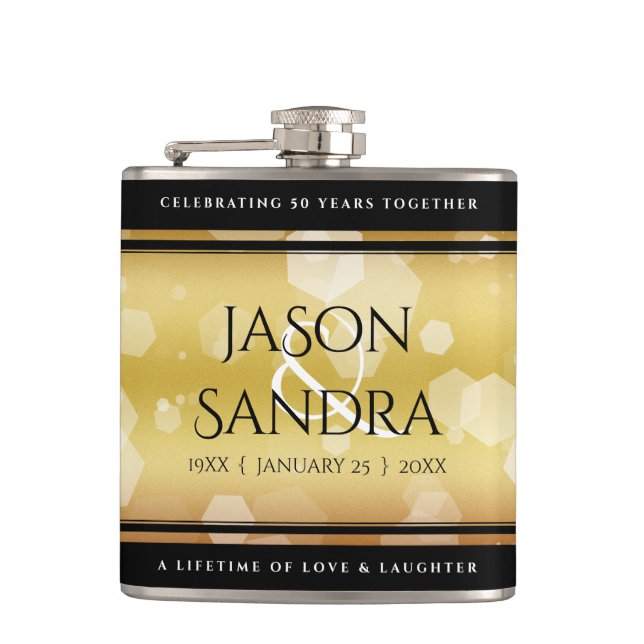 Elegant 50th Golden Wedding Anniversary Hip Flask (Front)