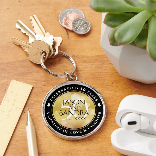 Elegant 50th Golden Wedding Anniversary Keychain (Desk)