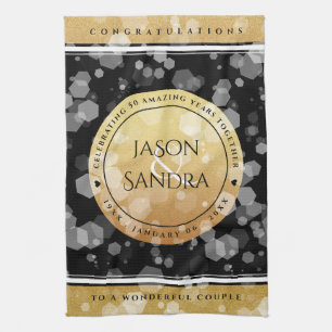 Elegant 50th Golden Wedding Anniversary Kitchen Towel