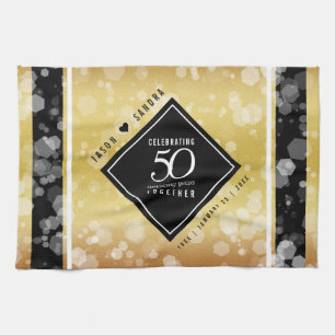 Elegant 50th Golden Wedding Anniversary Kitchen Towel