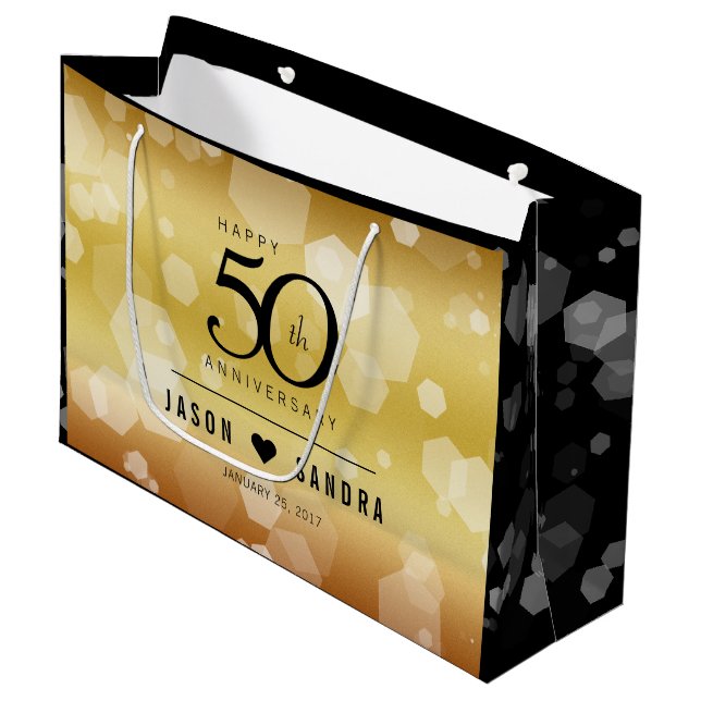 Elegant 50th Golden Wedding Anniversary Large Gift Bag (Front Angled)