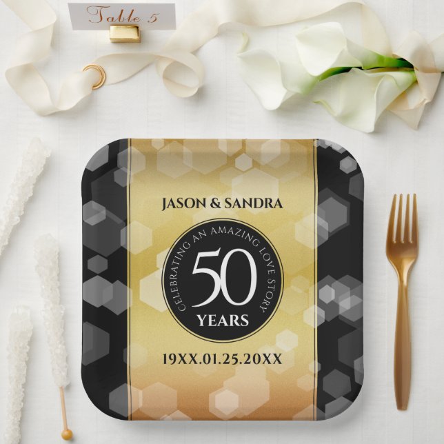 Elegant 50th Golden Wedding Anniversary Paper Plate (Wedding)