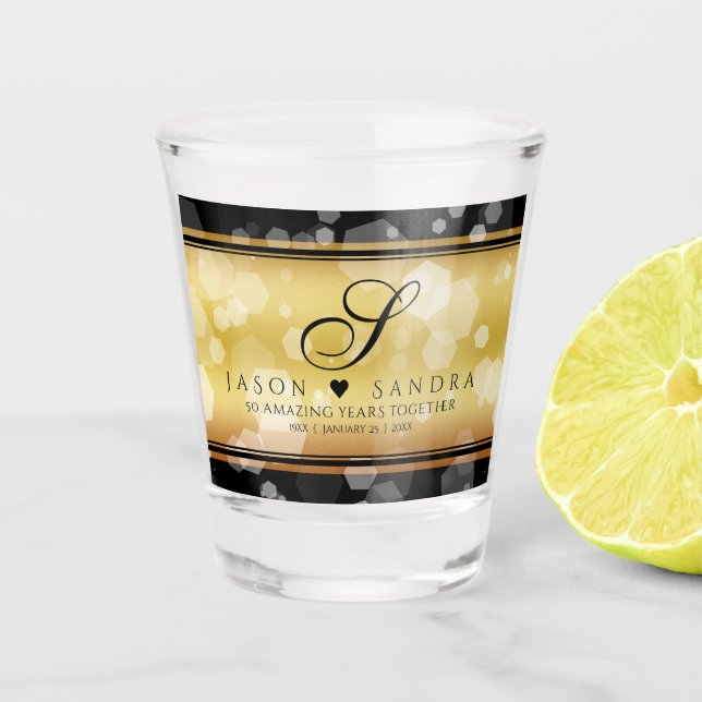 Elegant 50th Golden Wedding Anniversary Shot Glass (Front)