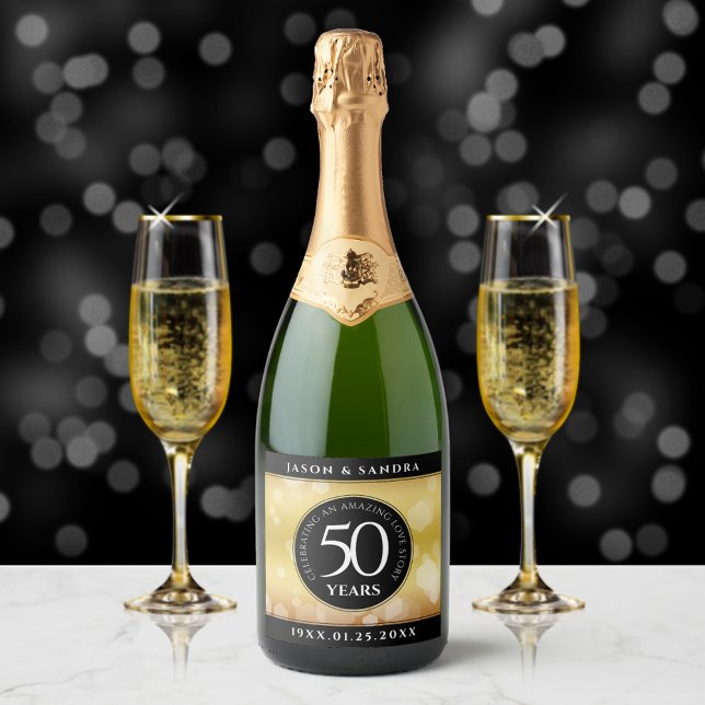 Elegant 50th Golden Wedding Anniversary Sparkling Wine Label (Creator Uploaded)