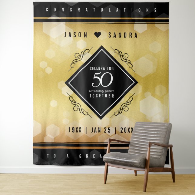Elegant 50th Golden Wedding Anniversary Tapestry (In Situ)