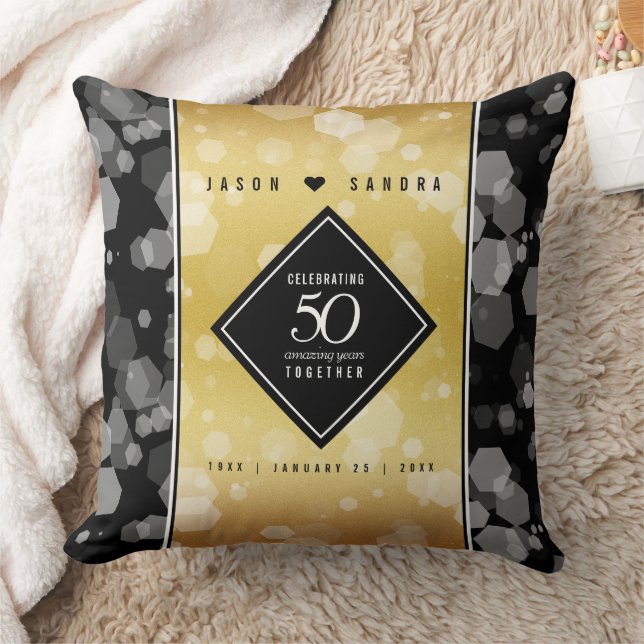 Elegant 50th Golden Wedding Anniversary Throw Pillow (Blanket)
