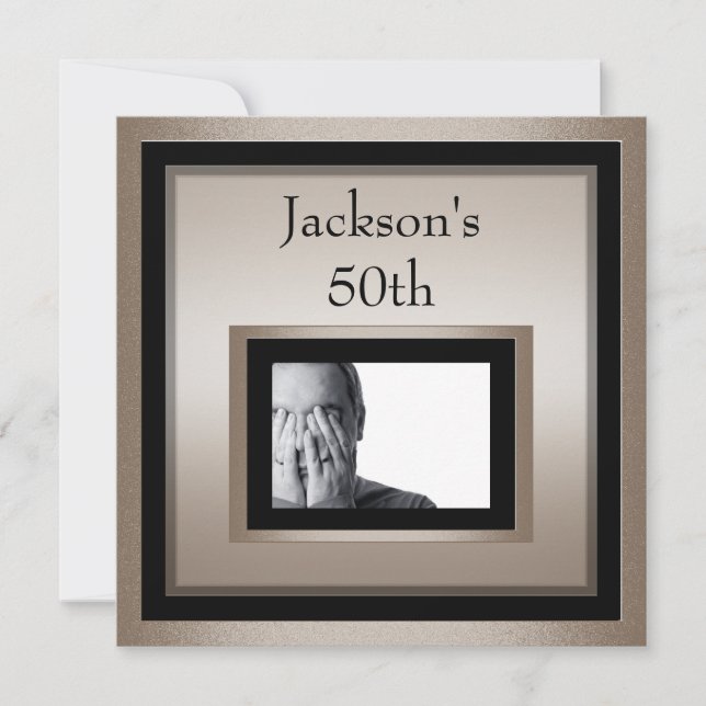 Elegant 50th Male Birthday Bronze Black Photo Invitation (Front)