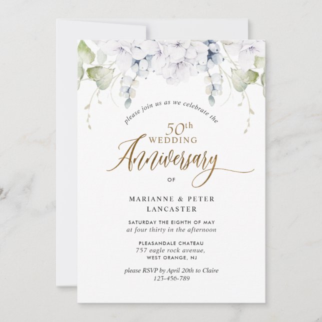 Elegant 50th (or other) Wedding Anniversary  Invitation (Front)