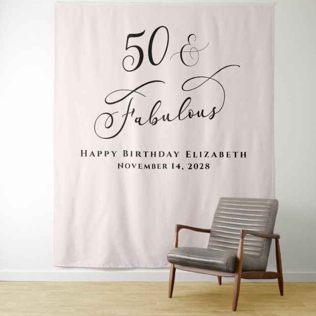 Elegant 50th Pink Birthday Party Tapestry (In Situ)