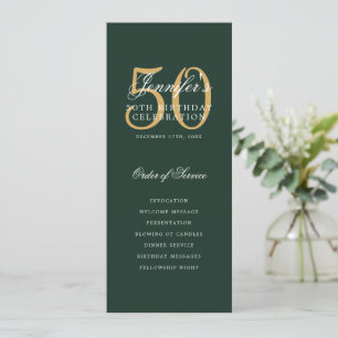 Elegant 50th Program Gold Green Menu+Thank You