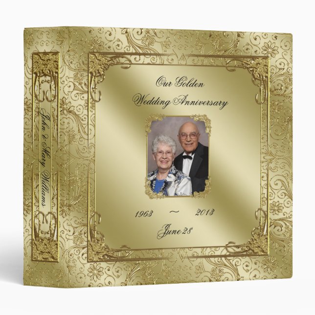Elegant 50th Wedding Anniversary 1.5" Photo Binder (Front/Spine)