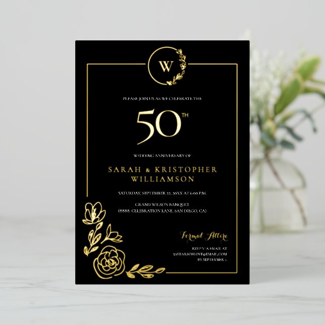 Elegant 50th Wedding Anniversary Black Gold (Standing Front)