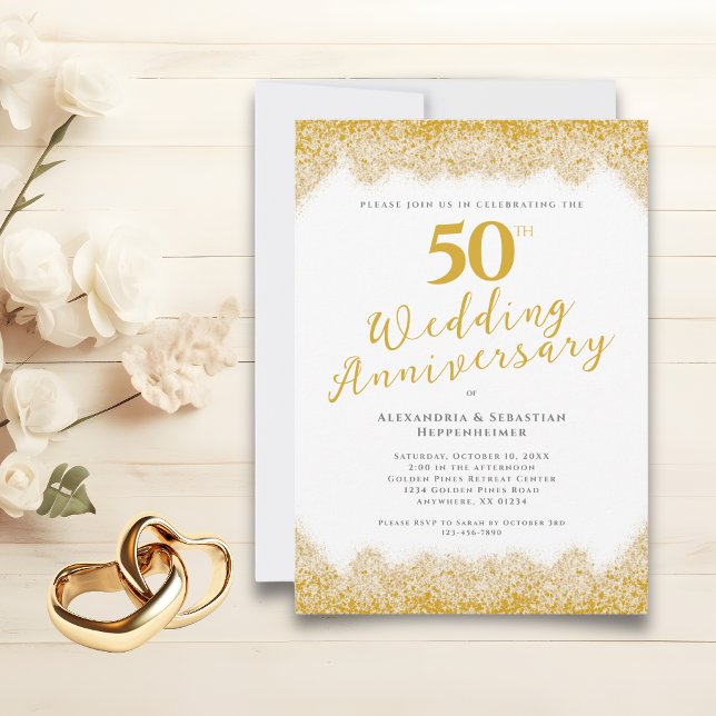 Elegant 50th Wedding Anniversary Faux Gold Glitter Invitation (Elegant 50th Wedding Anniversary Faux Gold Glitter Invitation)