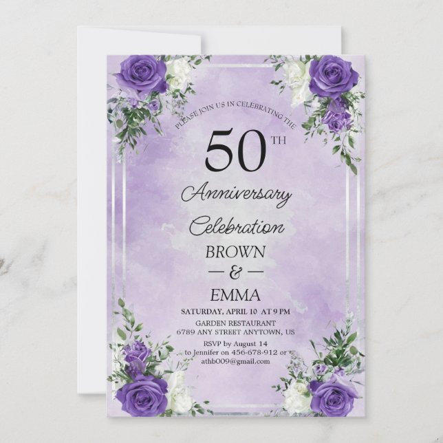 Elegant 50th Wedding Anniversary Floral Celebratio Invitation (Front)