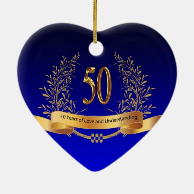 Elegant 50th Wedding Anniversary Gifts Ceramic Ornament (Back)
